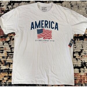 Home of the Brave America Established 1776 White T-Shirt Mens 2XL New‎ NWT